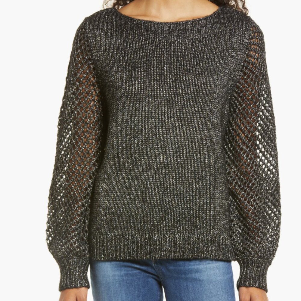 Tommy Bahama Women's Shimmer Metallic Balloon Sleeve Sweater Sz L